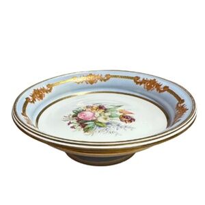Antique Sèvres-Style Porcelain Pedestal Bowl – Blue & Gilt Floral